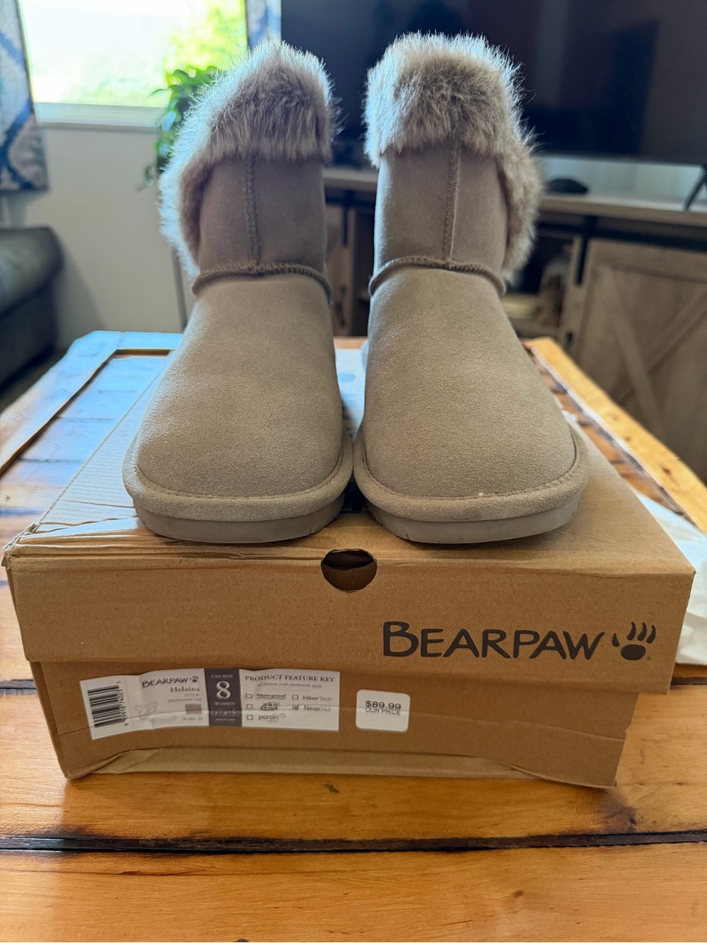 Bearpaw Helaina NeverWet Suede Boots Women’s Size 8 Mushroom Worn Once w/ Box